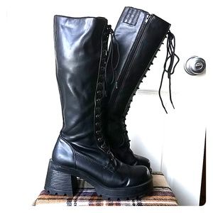 Bongo black gothic/punk lace up heeled boots